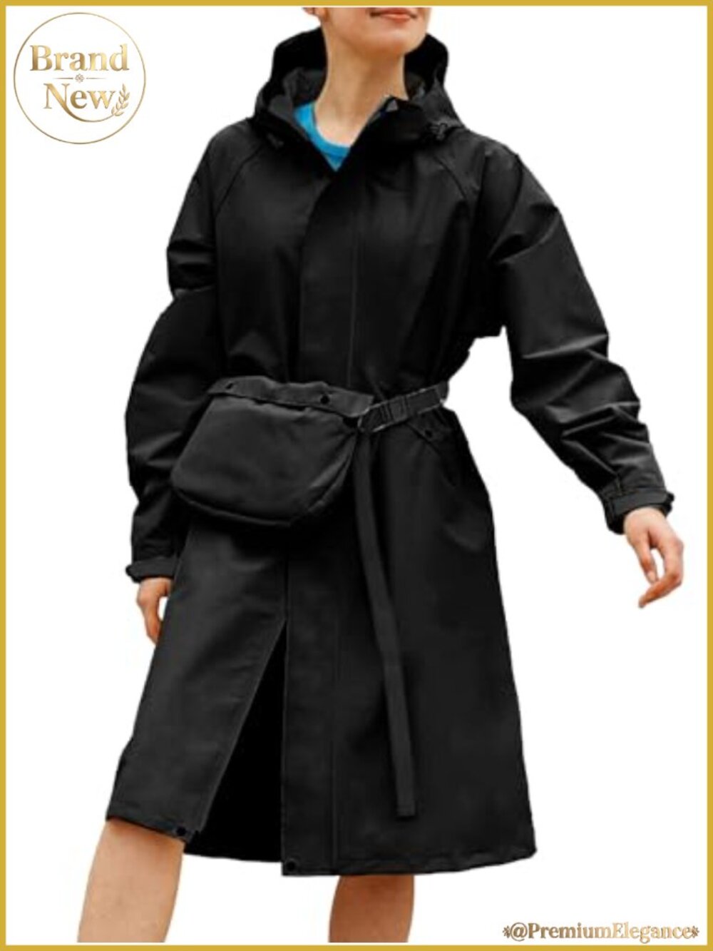 Waterproof Rain Jacket Hooded Windbreaker Trench Coat with Bag